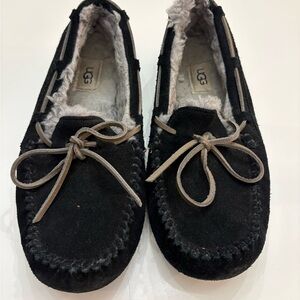 UGG Men's Black Suede Moccasins Slippers with Gray Lining